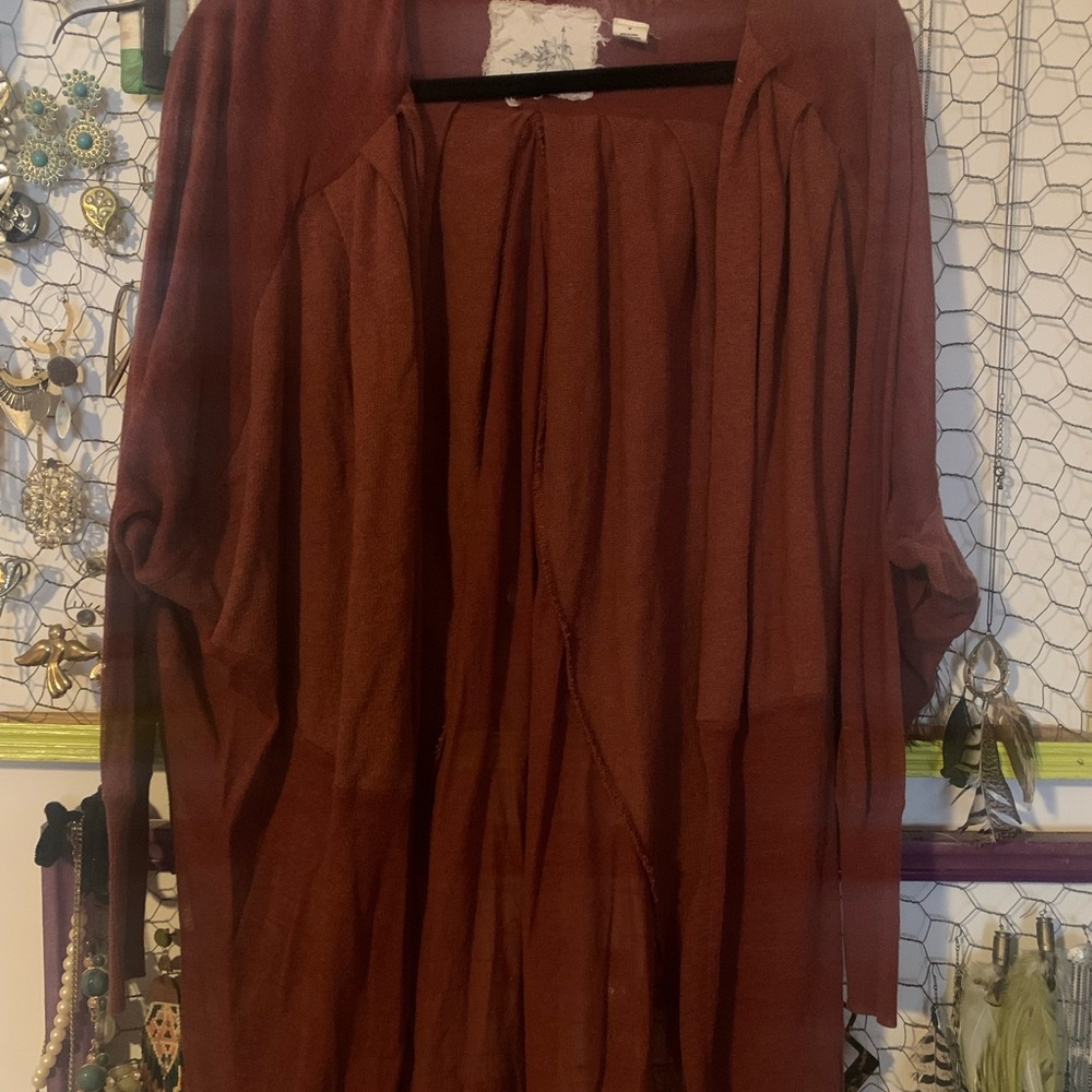Anthropologie Angel of the North, burnt orange sheer cocoon cardigan